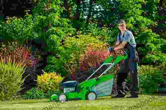 A Gardener Mowing A Lawn Forget The Flowers In Bloom