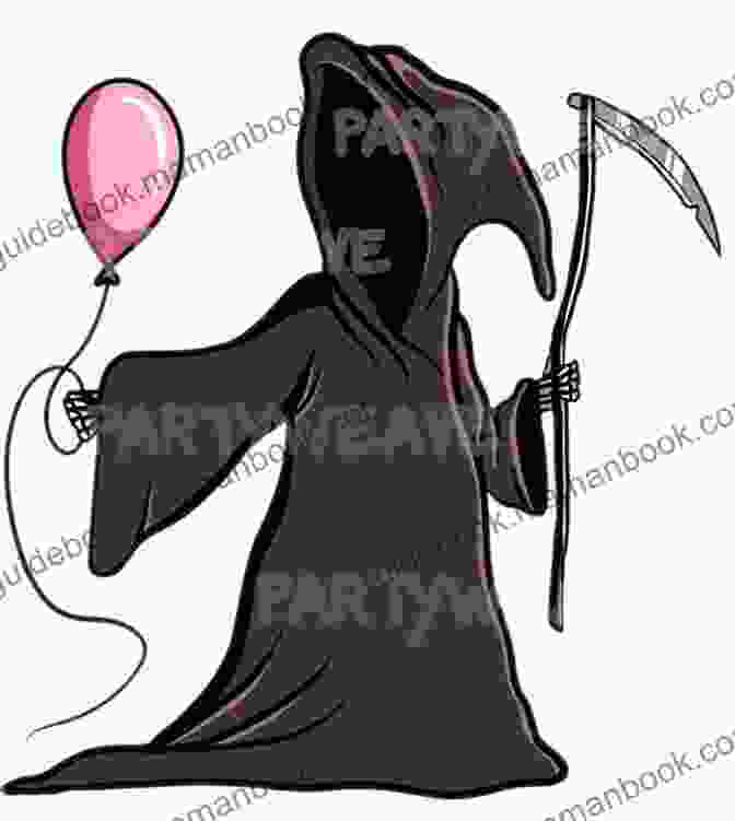 A Man Dressed As A Grim Reaper Holding A Balloon That Says 76 Shades Of Humor